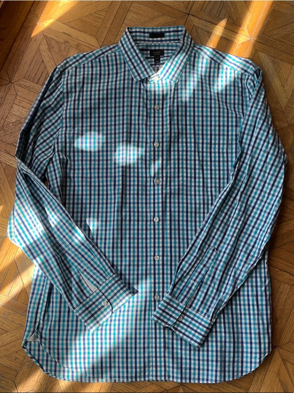 J. Crew Green & Blue Checked Cotton Dress Shirt